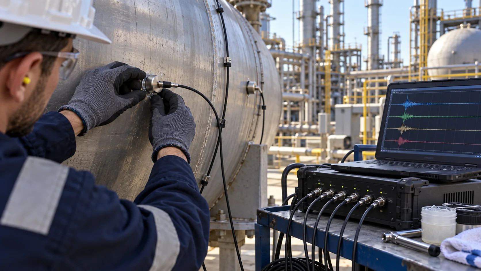 Leak detection acoustic emission testing field image