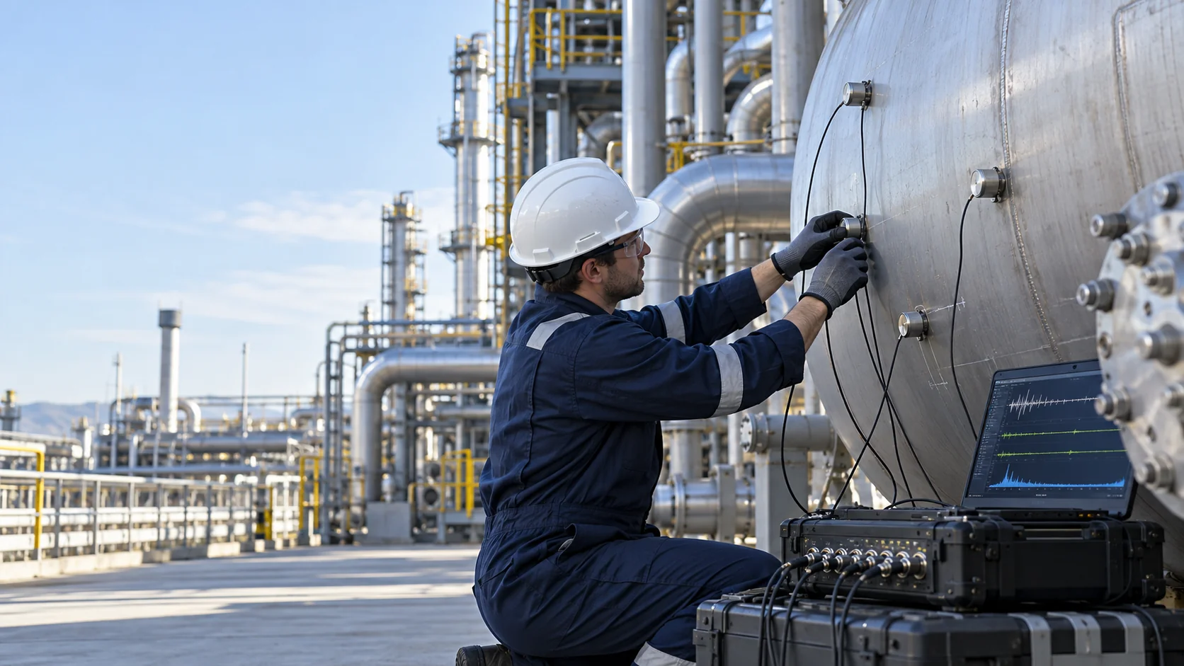 Pressure equipment acoustic emission testing field image