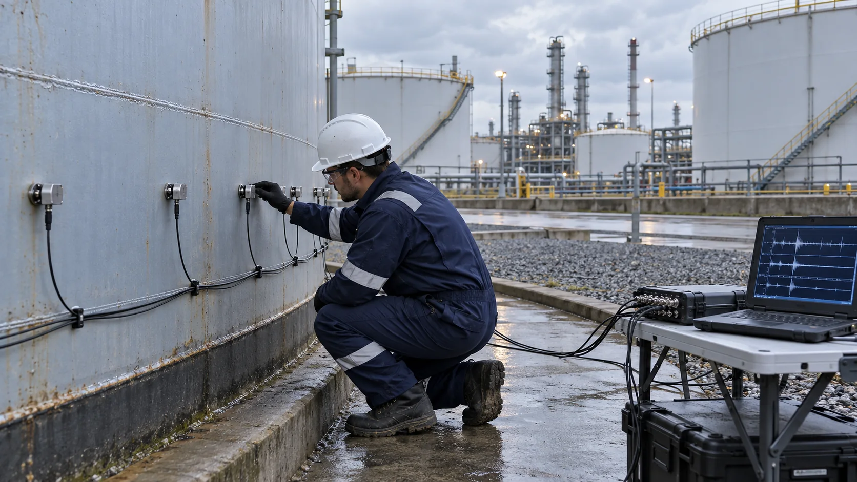 Storage tanks acoustic emission testing field image